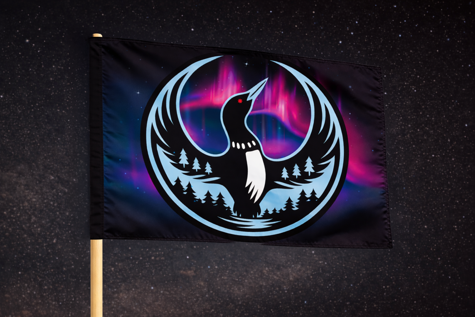 Northwoods Aurora Rebel Loon Hand Flag